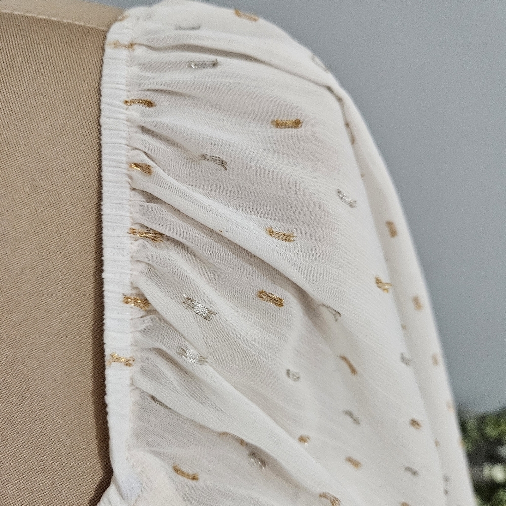 Altar’d State White Smocked Dress Gold Dot Tiered Size M Cottage Fairy Boho - Picture 9 of 14